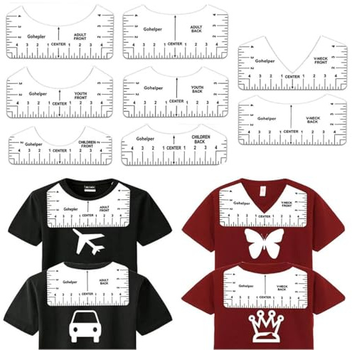 8 Stücke Plotter Zubehör T-Shirt Ausrichtungslineal - DIY T-Shirts Ausrichtlineale, Ausrichtung Werkzeuge Schablonen-Lineal, Lineal T-Shirt Anleitung Lineal V-Ausschnitt Für Erwachsene Und Kinder