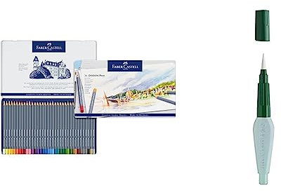 Faber-Castell 114636 Aquarellstifte Goldfaber, 36er Metalltui & 185105 - Art & Graphic Wassertankpinsel, 1 Stück, medium brush