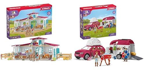 SCHLEICH 42567 Reiterhof, für Kinder ab 5-12 Jahren, Horse Club - Spielset & 42535 Abenteuer mit Auto und Pferdeanhänger, für Kinder ab 5-12 Jahren, Horse Club - Spielset