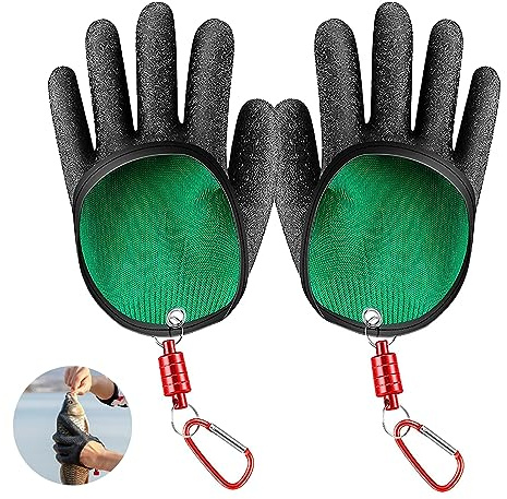 ACONDE 2 guantes de pesca resistentes a las picaduras, guantes de pesca con cierre magnético, guantes de pesca impermeables, para el manejo seguro de lucios y luciopercas