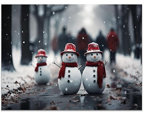 SHYAMIC Bilder Weihnachten Leinwandbild Kunstdruck, Winterliche Straßenszene Wandbild X-Mas Fenster Fotodruck Kunstdruck Leuchtbild, Weihnachten Winteridylle Effekt - 30x40cm Ungerahmt