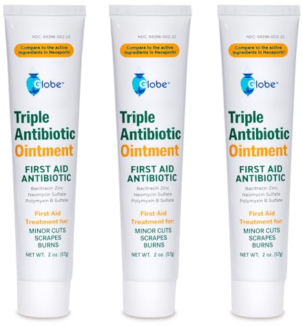 Globe (3 Pack) (2 oz) Triple Antibiotic First Aid Antibiotic Ointment, 24-Hour Infection Protection, Wound Care Treatment for Minor Scrapes, Burns and Cuts (Total 6 oz)