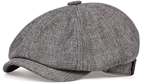 Schiebermütze Herren Männer Newsboy Hut Frühling Sommer Dünne Retro Baskenmütze Hut Wild Casual Hüte Unisex Achteckige Kappe Hip Hop Caps Gorras, Grau, 56-60 cm
