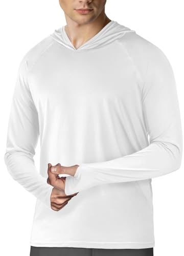 Långärmad huvtröja för herr, 2-pack, UPF 50+ solskydd, rashguard, fiske, utomhus, löpning, sol, UV-tröjor, snabbtorkande, Vitt, L