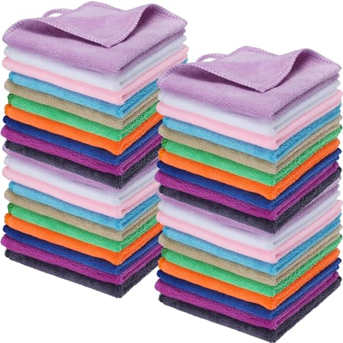 Newwiee 40 Pcs Wash Cloth Bulk Cotton Bath Hand Face Washcloths Soft Quick Drying Towel for Women Bathroom Washing Body Viscose Fiber Multipurpose Fingertip Rags(Bright Color,10 x 10 Inch)