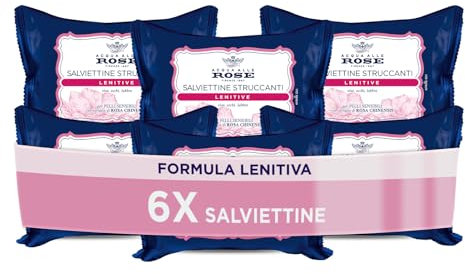 Acqua alle Rose, Salviettine Stuccanti Lenitive per Pelli Sensibili, con Estratto di Rosa Chinensis che protegge contro gli agenti esterni, Azione Struccante su Viso, Occhi e Labbra - 6 Conf. da 20 pz