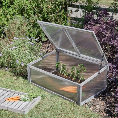 Timber GroZone Coldframe – Outdoor Garden Cold Frame Grow House Greenhouse with UV Resistant Twin Wall Polycarbonate Glazing & Hinged Lid for Growing Plants, Flowers & Vegetables – H40 x W100 x D65cm