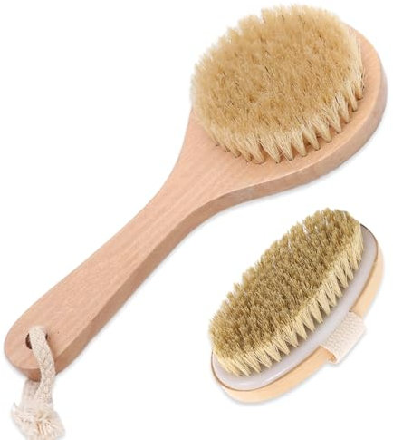 PCEPAZ 2Pcs Back Brush, Dry Brush, Dry Brushing Body Brush Soft Natural Mane, Used for Exfoliating/Lymphatic Drainage/Stimulating Blood Circulation and Accelerating Metabolism