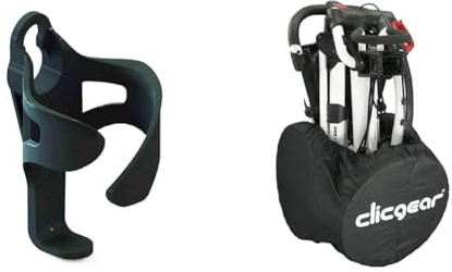 Clicgear Golf Trolley Cup Holder XL, Black + Clicgear Longridge CGWC01 Clicgear Golf Trolley Wheel Covers, Black, Large