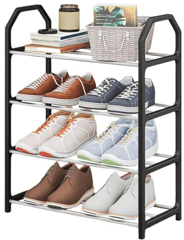 usefulbeauty Schuhregal Metall - Schuhaufbewahrung Mit 4 Ebenen - Schuh Stapelbar Für 8 Paar Schuhe, Für Platzsparende Flur Schlafzimmer, Schuhregal Klein, 50 X 42 X 18 cm