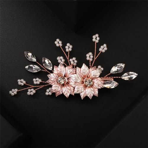 Braut-Hochzeits-Haarkamm, Blume, Strass, Kopfschmuck, handgefertigt, Hochzeitszubehör, Party, Roségold