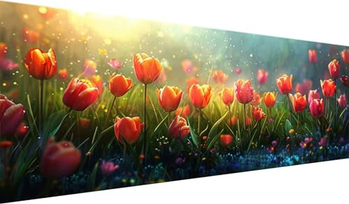 Diamond Painting Set 230x90 cm, DIY Blume Diamond Painting Eckige Steine Strass Cross Stickerei Kunst Kits, Diamond Painting Zubehör Set Basteln Erwachsene, Diamond Painting Tulpenblume für Geschenke
