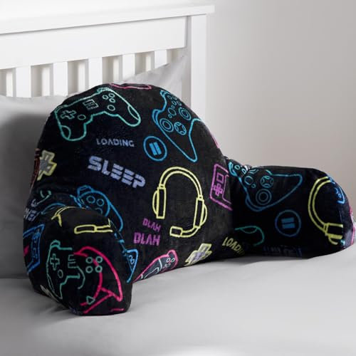OHS Reading Pillow for Gaming, Cuddle Gaming Cushion Pillow Soft Cosy Supportive Teddy Fleece Cushion with Arms Backrest Cuddle Pillows Relaxing Comfy, Black