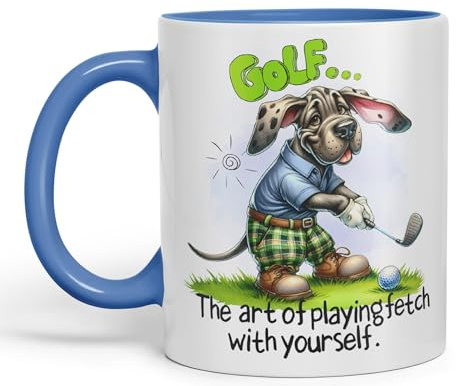 Vixar Tazza in ceramica colorata con scritta Golf … The Art of playingfetch with your self, Joke sarkasm, per tè e caffè, 330 ml, regalo (blu C)