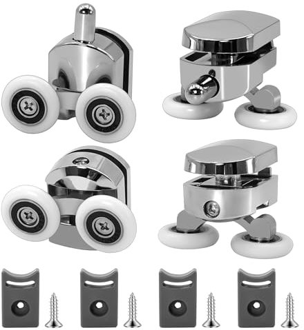 4Pcs 23mm Shower Door Rollers Replacement, Sliding Glass Door Wheels for Curved Shower Enclosures, Bathroom Roller Runners, Fits 4-6mm Glass, Anti-Collision Block (2 Top and 2 Bottom Rollers)