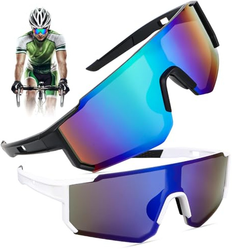 Byffoer Lunette de Cyclisme Polarisées,2 Pièces Lunettes de Lunette Velo Homme Femmes Lunettes de Lunette Velo Homme Femmes Lunette de Soleil Sport pour Activités de Plein Air Comme le Cyclisme