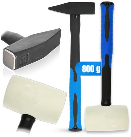 SmartyFix Premium Hammer Set – 800 gr Schlosserhammer & 480 gr (16oz) Gummihammer – Fiberglas Profi Hammer mit ergonomischem Anti‑Rutsch‑Griff – Präzisions‑Werkzeug für Handwerker & DIY Projekte