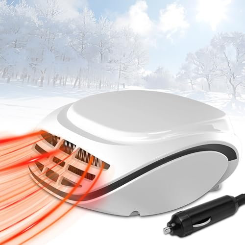 WODHMIEY Chauffage de Voiture 12 V, Ventilateur de Dégivrage à Chauffage Rapide, Alimentation Allume-Cigare, Protection Contre la Surchauffe, Désembueur pour Voitures, SUV, Taxis, Pickup (Blanc)