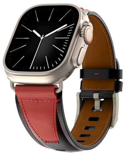 TOPsic Leather Strap for iWatch Ultra 2 49mm, Classic Patchwork Leather Replacement Strap for iWatch Series 10 9 8 7 6 5 4 3 2 1 Ultra SE, Strap for iWatch 49mm 46mm 45mm 44mm 42mm