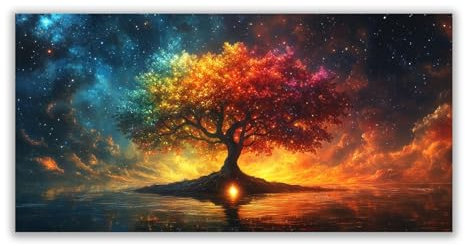 BOHUO Oro, blu Grande Quadro Moderno Stampa su Tela, Albero colorato Albero Della Vita pittura quadri soggiorno camera da letto Decorazione Murale-40x80cm Non incorniciato