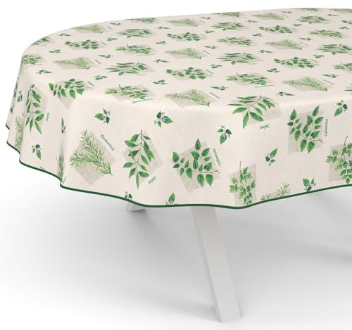 ANRO Wachstuchtischdecke Wachstischdecke Wachstuch Tischdecke abwaschbar Gartentischdecke Wasserabweisend Oval 200x140cm mit Saum (Eingefasst) Kräuter