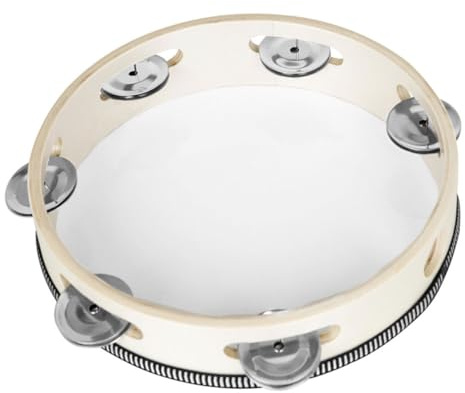 Toyvian Holz Pu Handtamburin 8 Zoll Mit Einzelreihe Jingles Leichtes Schlaginstrument Für Anfänger Party Musikinstrument