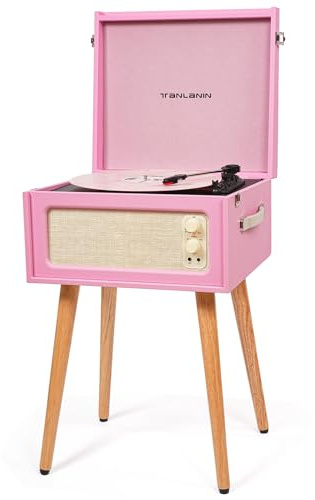 Vintage stående rosa vinylskivspelare med avtagbara ben, inbyggda 4 högtalare, USB till PC-kodning, 33/45/78 varv/min LP-spelare Bluetooth retro skivspelare stöder hörlursuttag, RCA-utgång, AUX-in