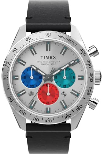 Timex Men's Waterbury Chronograph 41mm Watch - Black Strap Silver Dial Stainless Steel Case