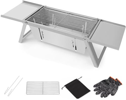 Griglia a Carbone Portatile Pieghevole, Griglia per Barbecue Pieghevole in Acciaio Inossidabile Addensato per Uso Esterno, Griglia BBQ per Campeggio, Picnic (73 x 21 x 17 cm)