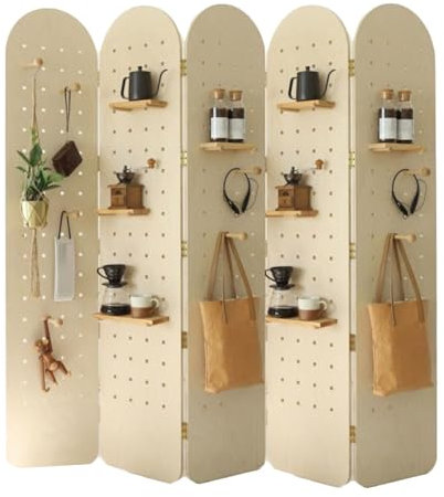 CVERTHAF Mampara divisoria de Tablero Perforado Plegable, Pared divisoria de ambientes con Estante de Almacenamiento, Panel Divisor de ambientes de Tablero Perforado de 2 a 5 Paneles, para Dormitorio