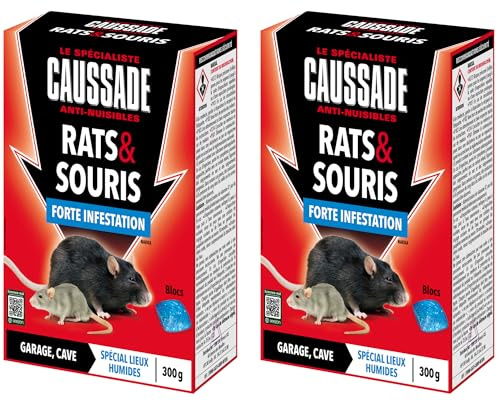 CAUSSADE Anti Rats & Souris - Efficacité Radicale - Lieux Très Humides - 20 Appâts Blocs - Prêt à l'emploi - Une Ingestion Suffit - 600g CARSBL300NX2