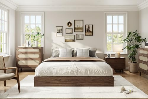 ELETHEBIA Full Size Wooden Platform Bed Frame, Floor-Standing Bed Frame with Wood Slats Support, No Box Spring Needed, Low Profile, No Headboard, Easy Assembly, for Small Bedrooms, Apartments, Walnut