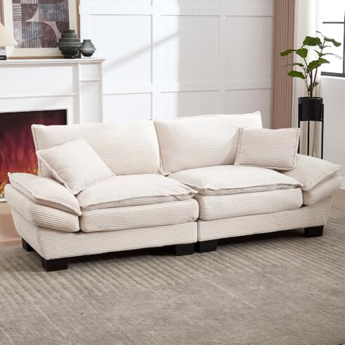 Zepneiy Canapé Deux Places au Design Minimaliste Moderne avec Couette, Confortable et spacieux, ne nécessite qu'un Seul Oreiller, Tissu Velours, adapté au Salon, à la Chambre, au Bureau (Beige)