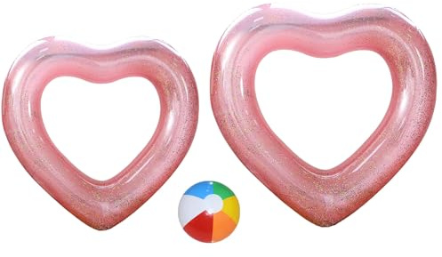 2 salvagente gonfiabile per bambini e adulti, 70 cm, 90 cm, galleggianti gonfiabili a forma di cuore con anello galleggiante trasparente, per ragazze e donne, spiaggia, estate, piscina, feste
