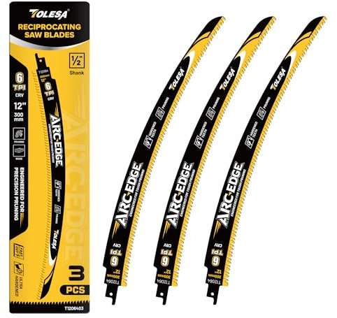 TOLESA Lama sega reciprocante giapponese da 300mm, lama sega per potatura di legno con bordo ad arco da 6 TPI per potatura degli alberi, taglio del legno, 3 pezzi