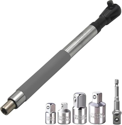 Auosxny Llave de extensión de Impacto para Taladro eléctrico, con trinquete eléctrico, Vasos de 1/2, 4 adaptadores de conversión y diseño Delgado y Resistente para Espacios reducidos(1 Piece)