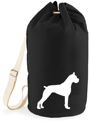Huuraa Seesack Deutscher Boxer Silhouette 20 Liter Black Baumwolle Rucksack Geschenkidee