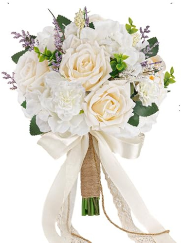 Xiyocadt Brautstrauß, Braut Brautjungfern Blumensträusse, Hochzeit Rosen Strauß, Blumenstrauß Künstlicher Rosenstrauß Bouquet Deko,Blumenstrauß für Braut, Brautjungfer, Partys (weiß,30 x 25 cm)