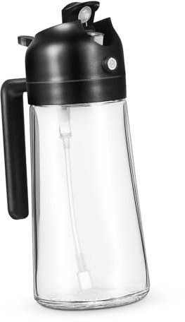 Ipetboom Botella Dispensadora de Aceite 470 Ml de Vidrio Negro Pulverizador y Dosificador para Cocina Hogar y Camping