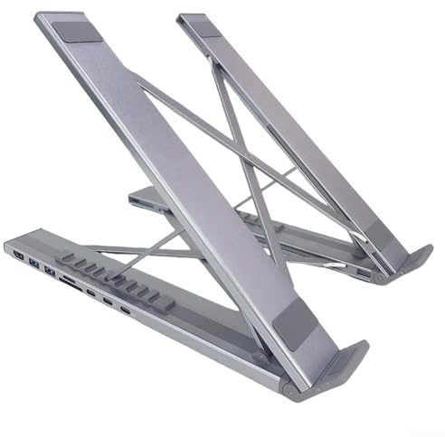 Estación de acoplamiento portátil de aluminio 8 en 1 para laptop, soporte ajustable para tablet con salida 4K USB-C PD 100 W, carga rápida, ranuras para tarjetas SD/TF, adaptador multipuerto, soporte
