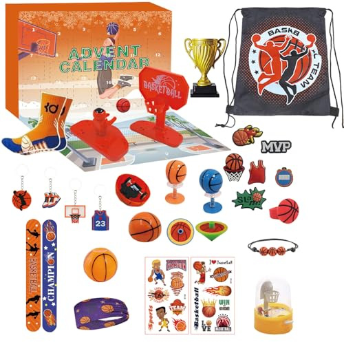 Calendrier de l'Avent de Noël, Compte à Rebours de Noël de 24 Jours avec Jouets de Sport de Basket-ball pour Enfants Adolescents Garçons Filles, Coffret Surprise pour les Fêtes de Noëls