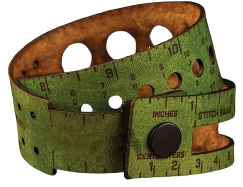 The 7-in-1 7Function Stitch Counter Wrist Wrap, Multifunctional Leather Metric Inches 18 Wrist Ruler, Tape Measure Cuff Measuring Bracelet Tool for Crocheter with Stitch Marker Storage (Green)