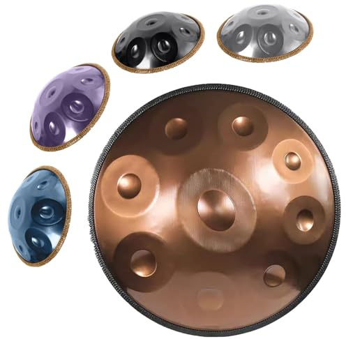 432hz Handpan Steel Drum 9/10/12 Töne Handpan Drum Instrument D-Moll Tongue Drum Zungentrommel für Yoga, Meditation mit Handtaschen Trommelstöcken, Trommelständer(Gold,9 Notes)