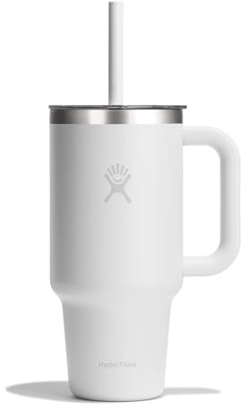 Hydro Flask 32 Oz Travel Tumbler with Handle, Clear Lid and Straw - Insulated Stainless Steel in 32 Oz Tonal White