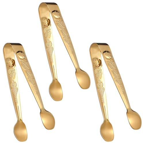 3Pcs Mini Serving Tongs, 4.1 Inch Stainless steel Sugar Tongs Ice Tongs for Charcuterie Desserts Tea Coffee Party Appetizers (Gold)