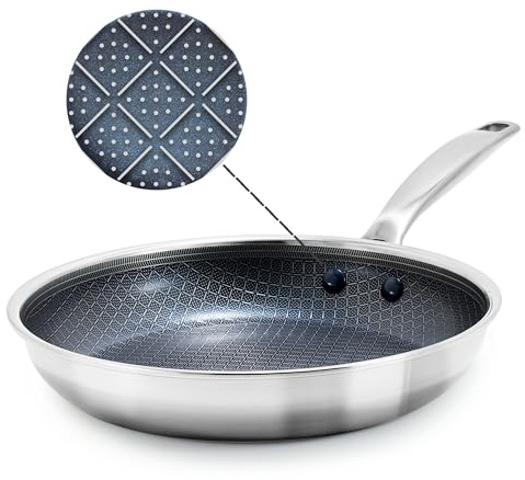 Blue Diamond Hybrid Antihaft-Edelstahl-Pfanne, 28 cm, PFAS-freie Keramikpfanne,Diamond Bond für kraftvolles Anbraten,Eier- und Omelettpfanne,spülmaschinenfest,kühler Griff,Induktion,für alle Herdarten