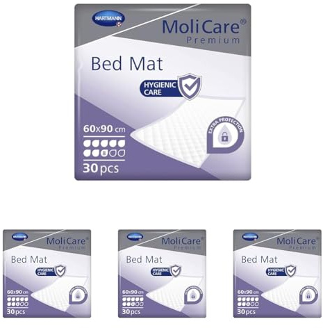 MoliCare Premium BedMat: Empapador para Proteger Camas, Sillones y Sofás, Desechables, para Pacientes Incontinentes, 60x90cm, 30 Unidades (Paquete de 4)