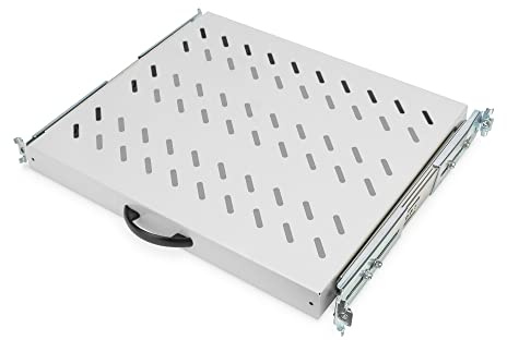 DIGITUS Utdragbar hylla - 19-tum - 1U - Fästning fram & bak - Belastningskapacitet 25 kg - För nätverks- & serverskåp - Från 600 mm skåpdjup - Grå