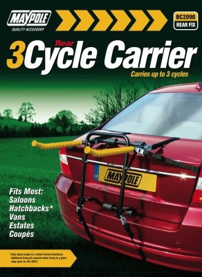 Maypole Quality Rear Mounted 3 Cycle,Bike Carrier - Saloon , Hatchbacks , Eastate & 4x4 Cars
