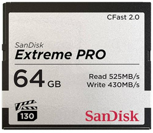 SanDisk Extreme Pro CFast 2.0 Speicherkarte 64 GB (Für Kameras und Camcorder, VPG-130 für 4K Videos, Datenübertragungs mit 525 MB/s, Schreiben mit 430 MB/s)